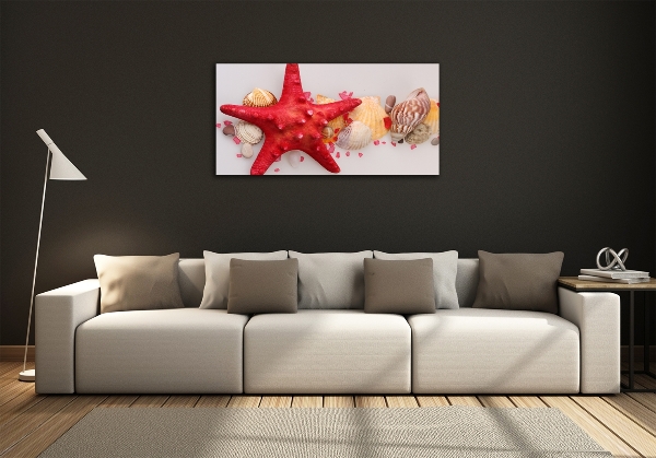 Cuadro decorativo de vidrio para salón horizontal Estrellas de mar y conchas