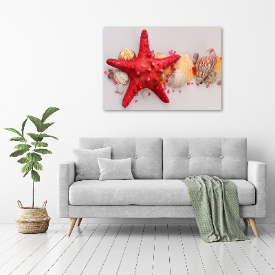 Cuadro decorativo de vidrio para salón horizontal Estrellas de mar y conchas