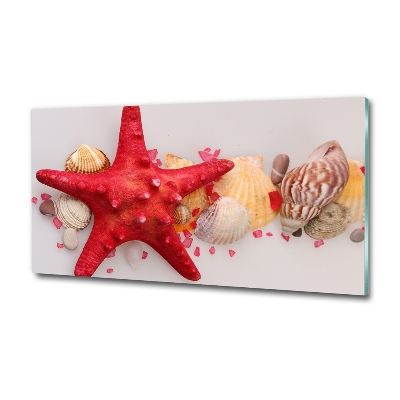 Cuadro decorativo de vidrio para salón horizontal Estrellas de mar y conchas