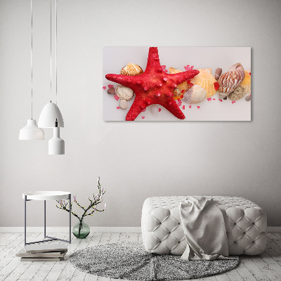 Cuadro decorativo de vidrio para salón horizontal Estrellas de mar y conchas
