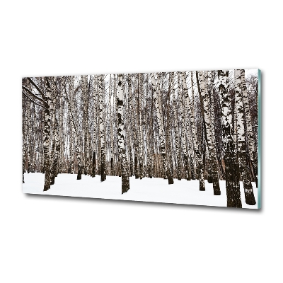 Cuadro decorativo de vidrio para salón horizontal Abedules en invierno