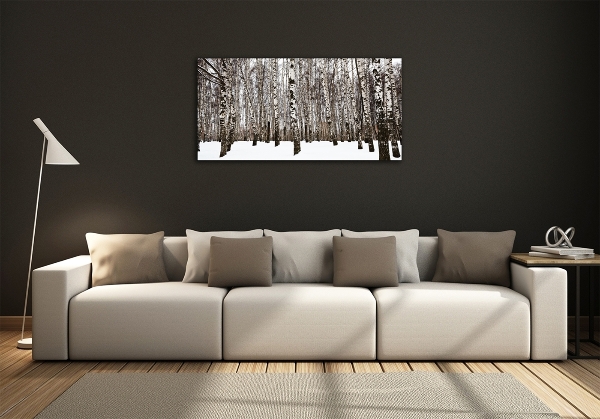 Cuadro decorativo de vidrio para salón horizontal Abedules en invierno