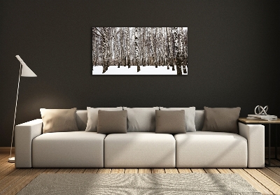 Cuadro decorativo de vidrio para salón horizontal Abedules en invierno