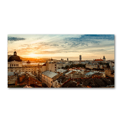 Cuadro decorativo de vidrio para salón horizontal Amanecer en Lviv