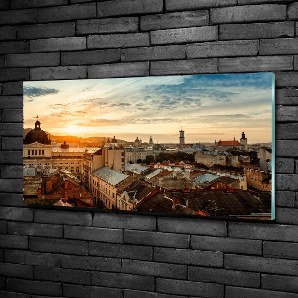 Cuadro decorativo de vidrio para salón horizontal Amanecer en Lviv