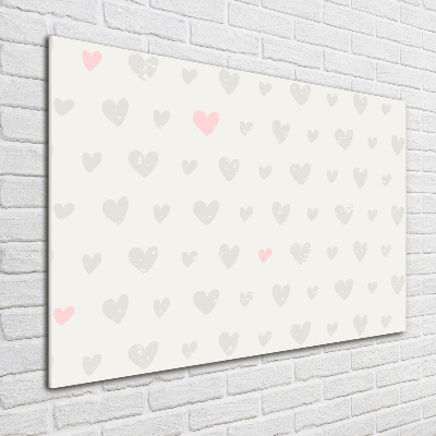 Cuadro decorativo de vidrio para salón horizontal Fondo de corazones