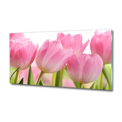 Foto en cristal de alta calidad con impresión uv horizontal tulipanes rosados