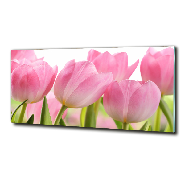 Foto en cristal de alta calidad con impresión uv horizontal tulipanes rosados