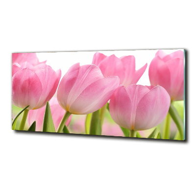 Foto en cristal de alta calidad con impresión uv horizontal tulipanes rosados