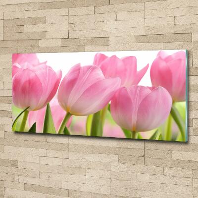 Foto en cristal de alta calidad con impresión uv horizontal tulipanes rosados