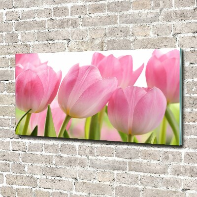 Foto en cristal de alta calidad con impresión uv horizontal tulipanes rosados
