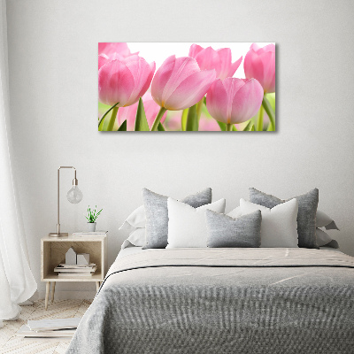 Foto en cristal de alta calidad con impresión uv horizontal tulipanes rosados