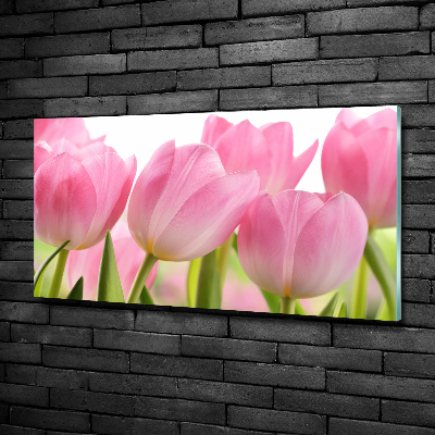 Foto en cristal de alta calidad con impresión uv horizontal tulipanes rosados