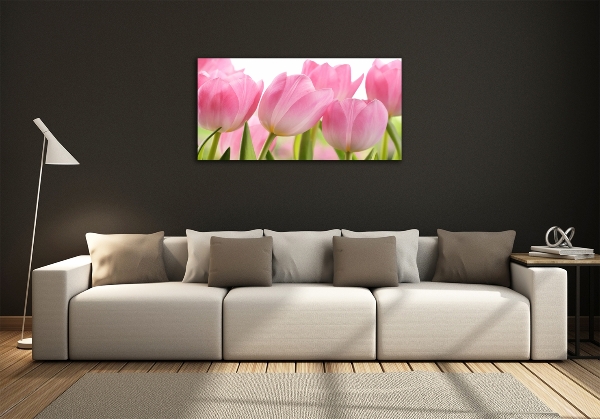 Foto en cristal de alta calidad con impresión uv horizontal tulipanes rosados
