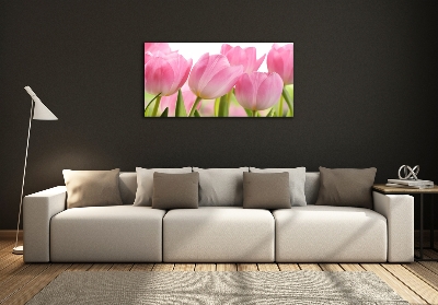 Foto en cristal de alta calidad con impresión uv horizontal tulipanes rosados