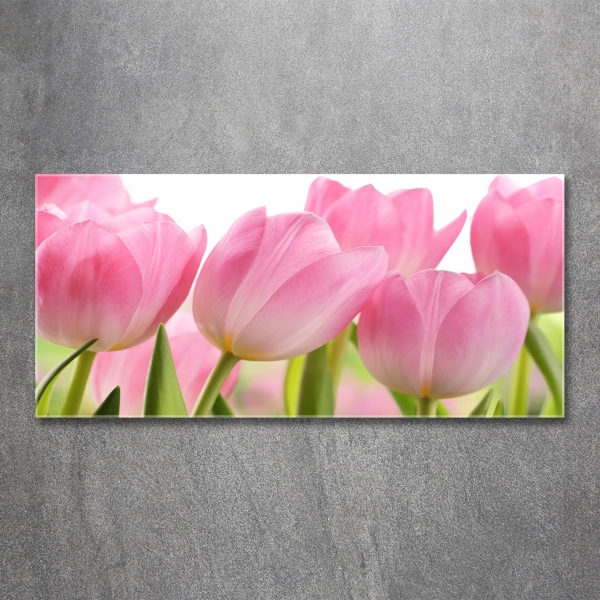 Foto en cristal de alta calidad con impresión uv horizontal tulipanes rosados