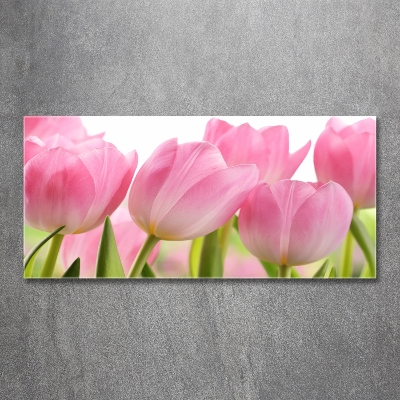 Foto en cristal de alta calidad con impresión uv horizontal tulipanes rosados