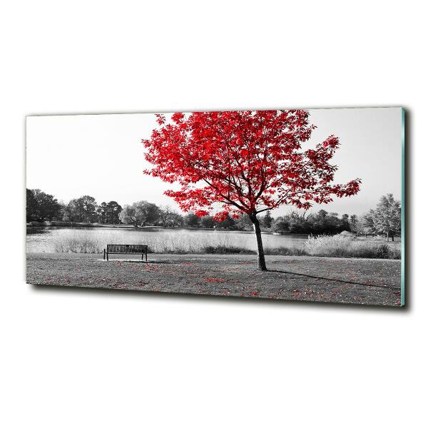 Cuadro decorativo de vidrio para salón horizontal Árbol rojo