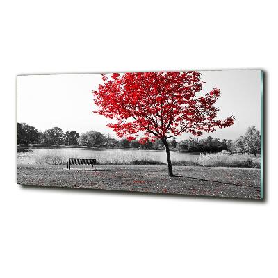 Cuadro decorativo de vidrio para salón horizontal Árbol rojo