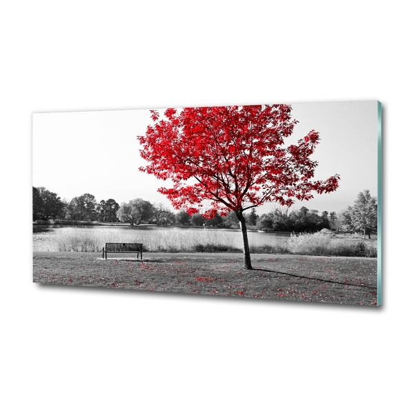 Cuadro decorativo de vidrio para salón horizontal Árbol rojo