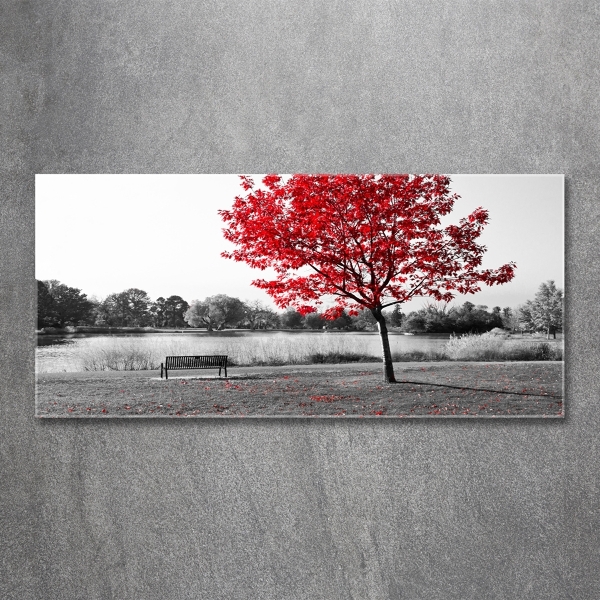 Cuadro decorativo de vidrio para salón horizontal Árbol rojo