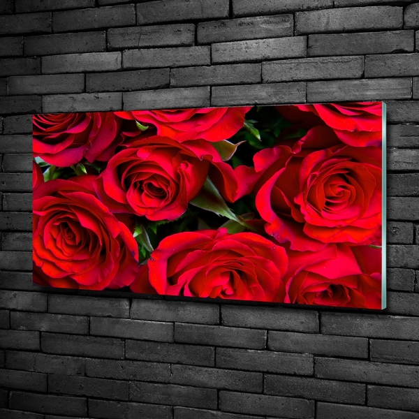 Cuadro de cristal templado moderno horizontal rosas rojas