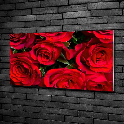 Cuadro de cristal templado moderno horizontal rosas rojas