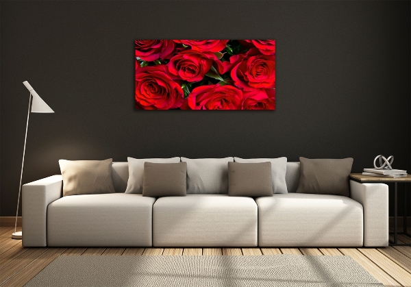 Cuadro de cristal templado moderno horizontal rosas rojas