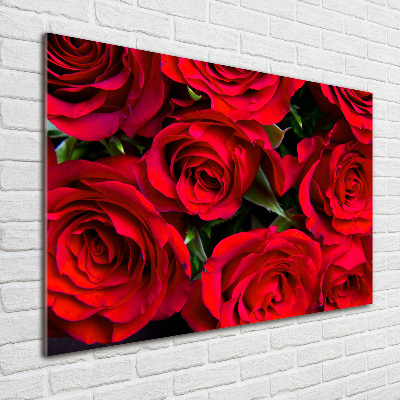 Cuadro de cristal templado moderno horizontal rosas rojas