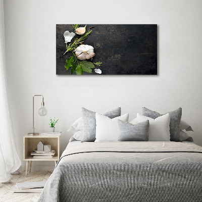 Cuadro decorativo de vidrio para salón horizontal Ajo