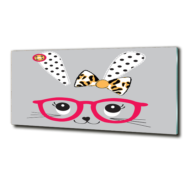 Cuadro decorativo de vidrio para salón horizontal Conejo con gafas