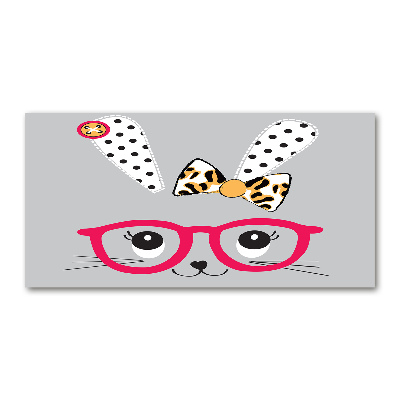 Cuadro decorativo de vidrio para salón horizontal Conejo con gafas