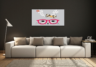 Cuadro decorativo de vidrio para salón horizontal Conejo con gafas