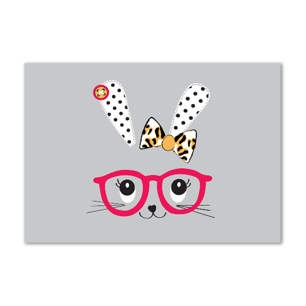 Cuadro decorativo de vidrio para salón horizontal Conejo con gafas