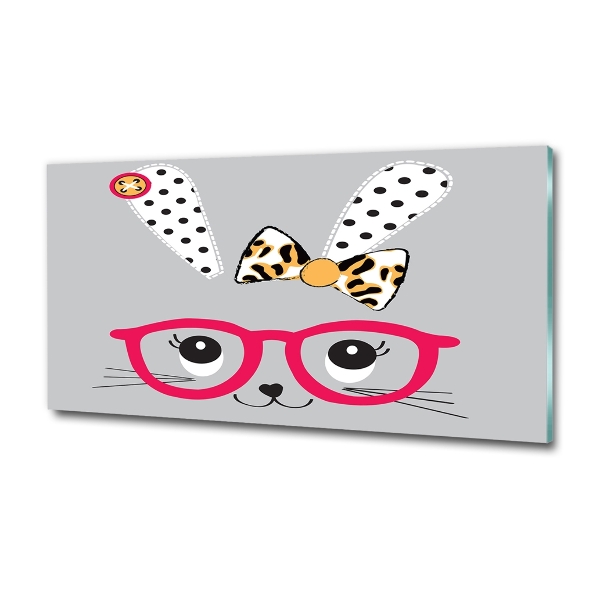 Cuadro decorativo de vidrio para salón horizontal Conejo con gafas