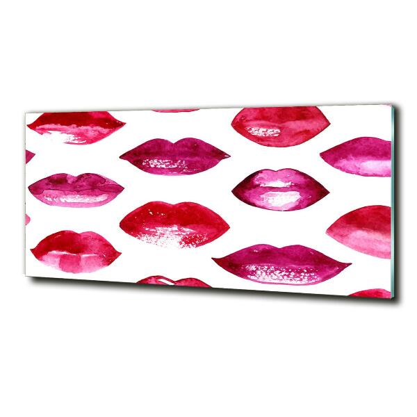 Cuadro decorativo de vidrio para salón horizontal labios rojos