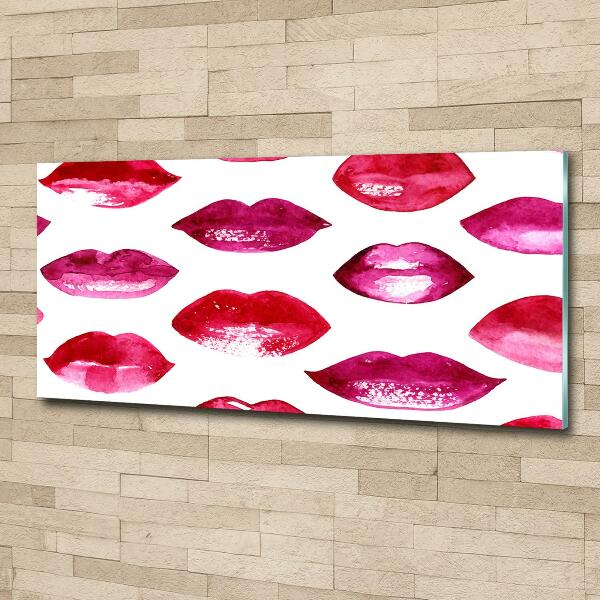 Cuadro decorativo de vidrio para salón horizontal labios rojos