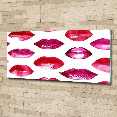 Cuadro decorativo de vidrio para salón horizontal labios rojos