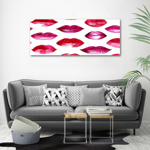 Cuadro decorativo de vidrio para salón horizontal labios rojos