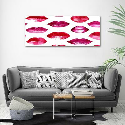 Cuadro decorativo de vidrio para salón horizontal labios rojos