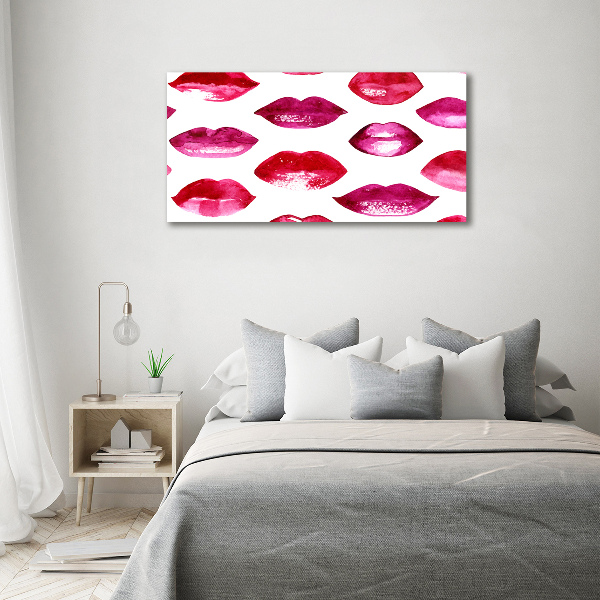 Cuadro decorativo de vidrio para salón horizontal labios rojos