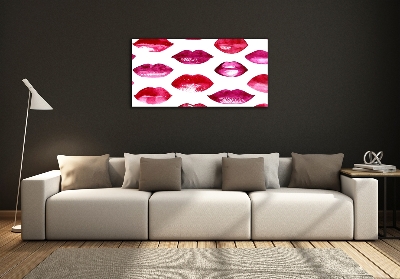 Cuadro decorativo de vidrio para salón horizontal labios rojos