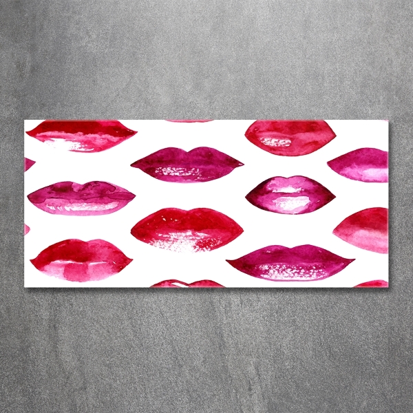 Cuadro decorativo de vidrio para salón horizontal labios rojos
