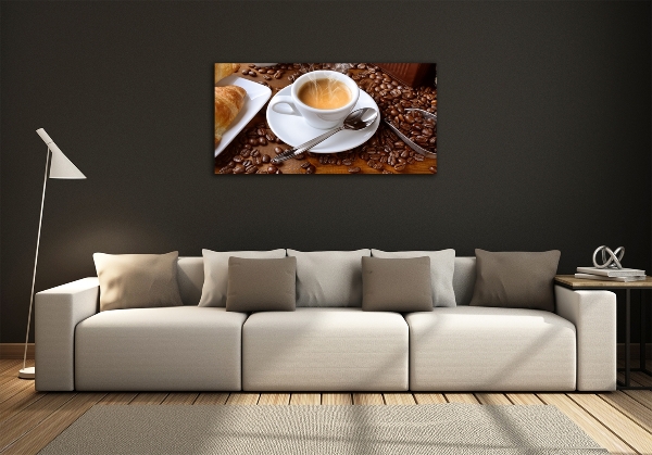 Cuadro decorativo de vidrio para salón horizontal Café aromático
