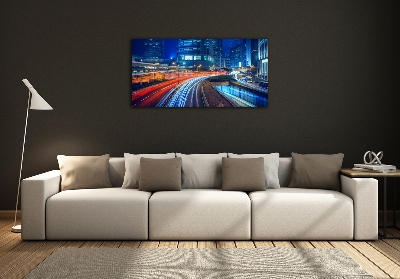 Cuadro decorativo de vidrio para salón horizontal Hong Kong de noche