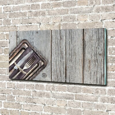 Foto en cristal de alta calidad con impresión uv horizontal Cubiertos sobre tablas