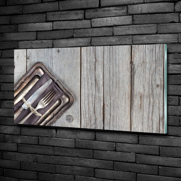 Foto en cristal de alta calidad con impresión uv horizontal Cubiertos sobre tablas