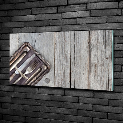 Foto en cristal de alta calidad con impresión uv horizontal Cubiertos sobre tablas