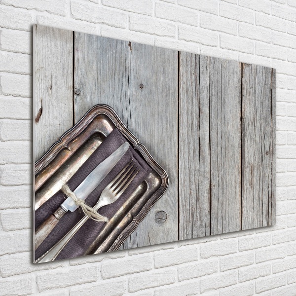 Foto en cristal de alta calidad con impresión uv horizontal Cubiertos sobre tablas