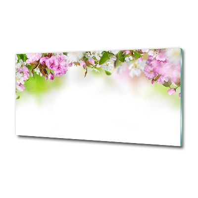 Cuadro decorativo de vidrio para salón horizontal flores de primavera